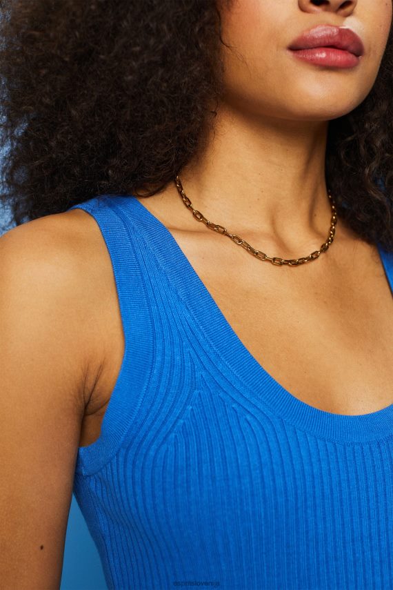 puloverji sl Esprit ženske rebrast pulover brez rokavov, mešanica lanu svetlo modra 6X446109