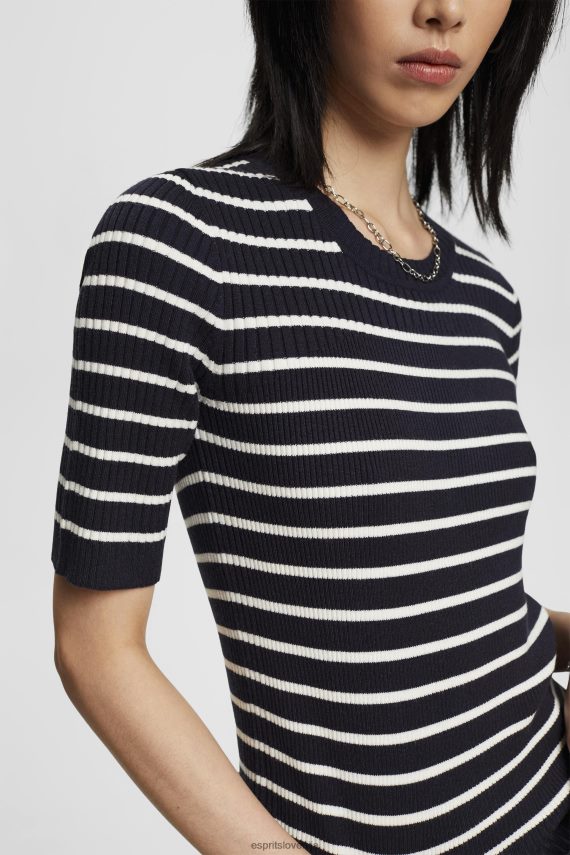 puloverji sl Esprit ženske rebrasti pulover s kratkimi rokavi mornarica 6X446319