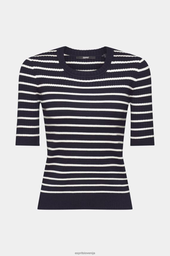 puloverji sl Esprit ženske rebrasti pulover s kratkimi rokavi mornarica 6X446319
