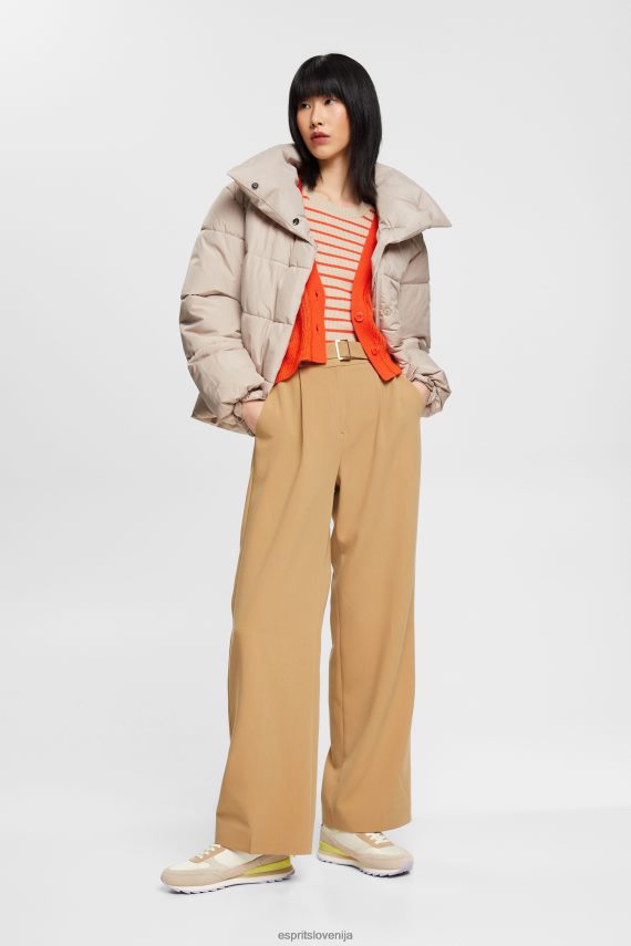 puloverji sl Esprit ženske rebrasti pulover s kratkimi rokavi svetlo taupe 6X446317