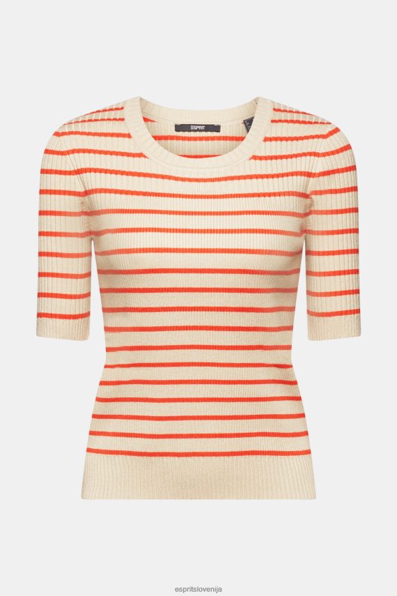 puloverji sl Esprit ženske rebrasti pulover s kratkimi rokavi svetlo taupe 6X446317