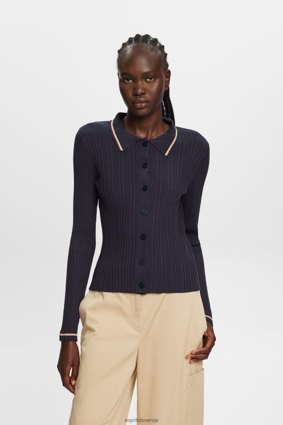 puloverji sl Esprit ženske spredaj pleten polo top z gumbi petrol modra 6X44622