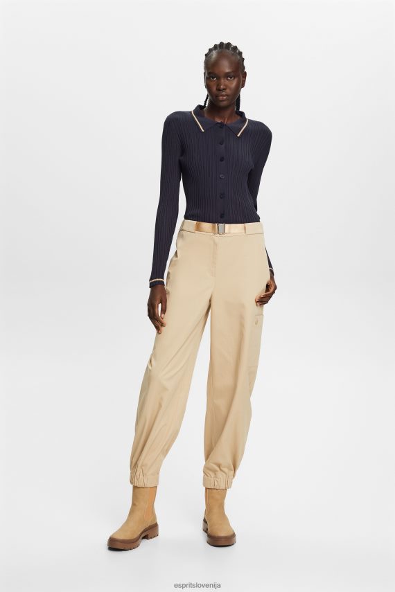 puloverji sl Esprit ženske spredaj pleten polo top z gumbi petrol modra 6X44622