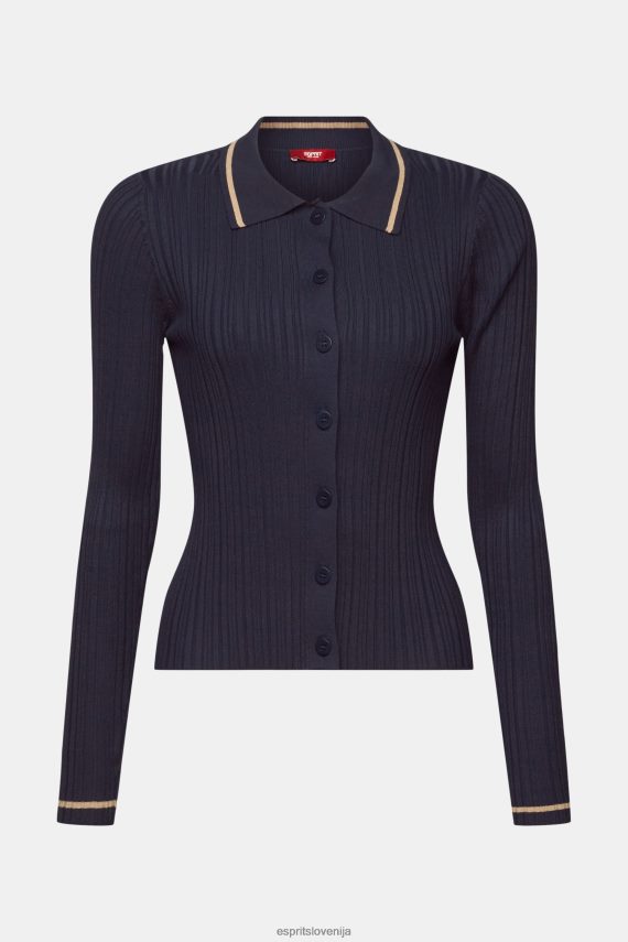 puloverji sl Esprit ženske spredaj pleten polo top z gumbi petrol modra 6X44622