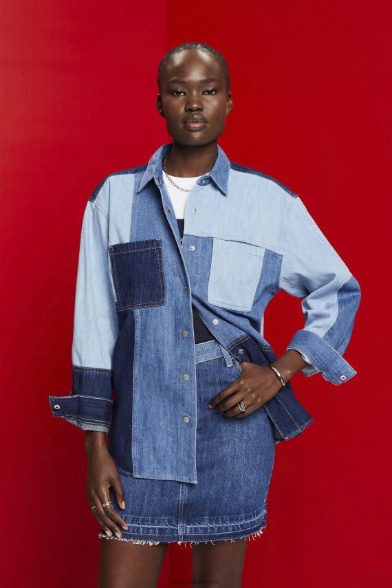 srajce sl Esprit ženske patchwork jeans srajca, mešanica bombaža pranje modre svetlobe 6X446257